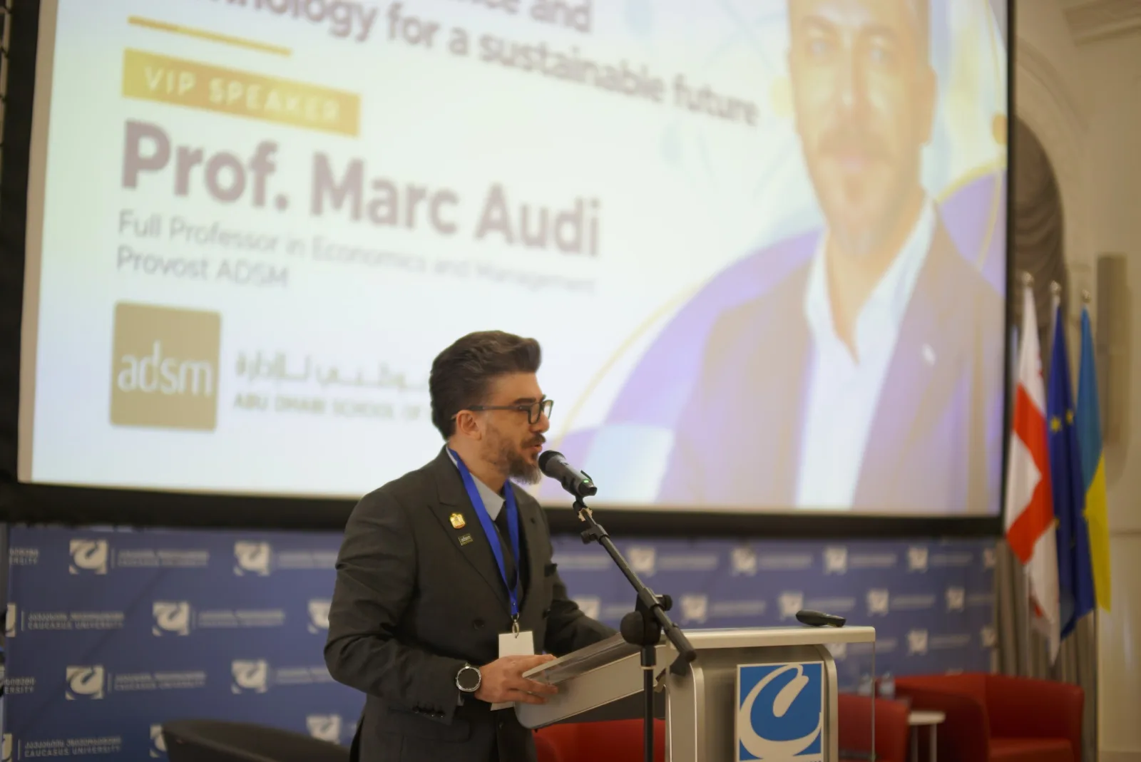 Professor Marc Audi, Provost at ADSM, delivering the keynote at the 11th International Conference at Caucasus University